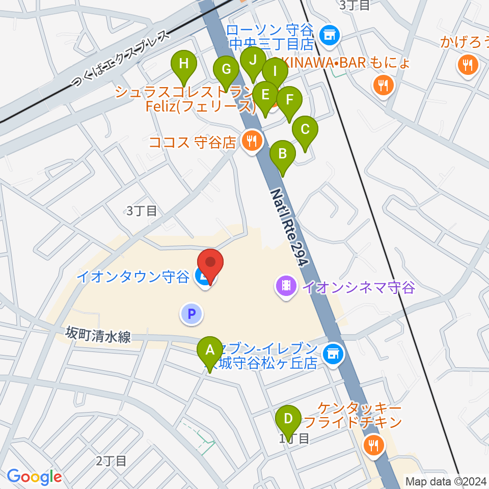 ウインズ・ユー守谷店周辺の駐車場・コインパーキング一覧地図