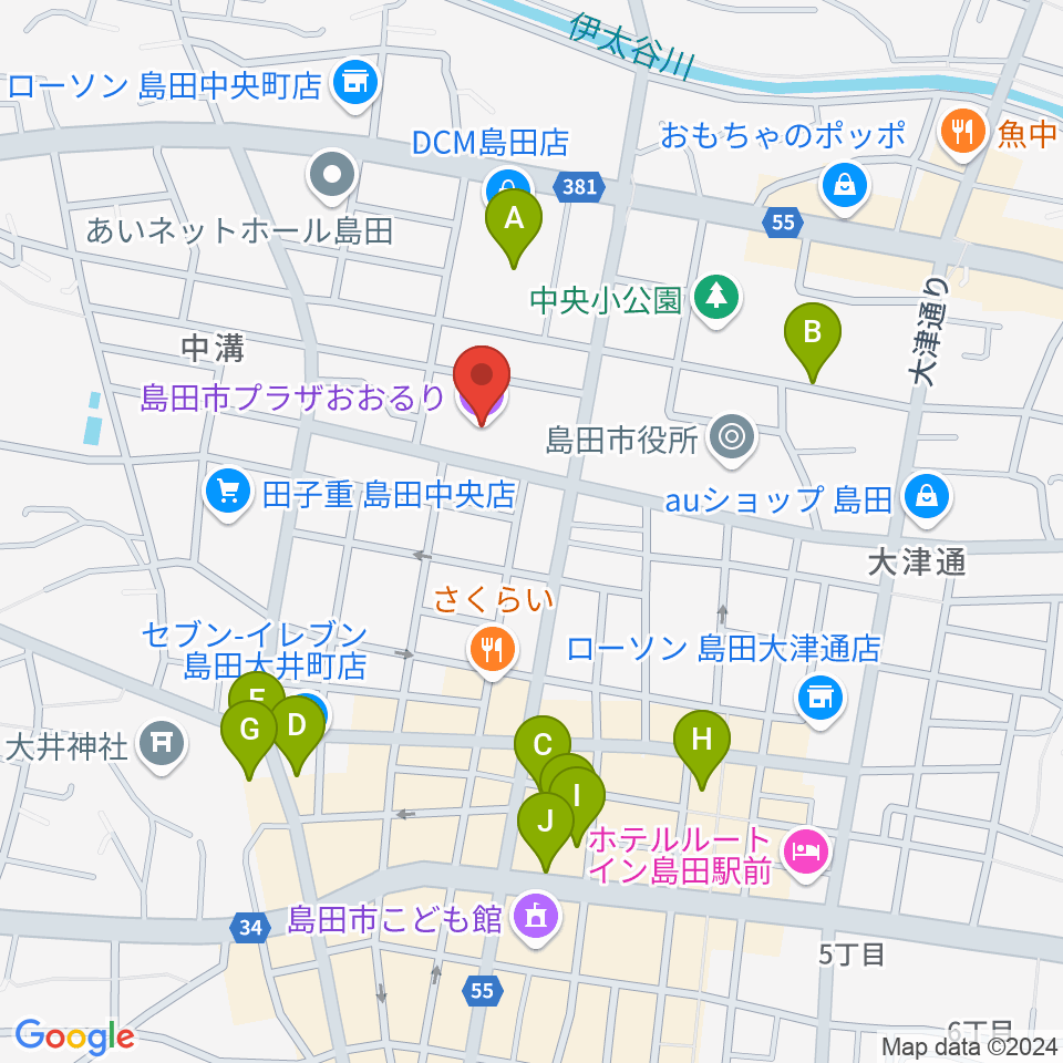 島田市民総合施設プラザおおるり周辺の駐車場・コインパーキング一覧地図