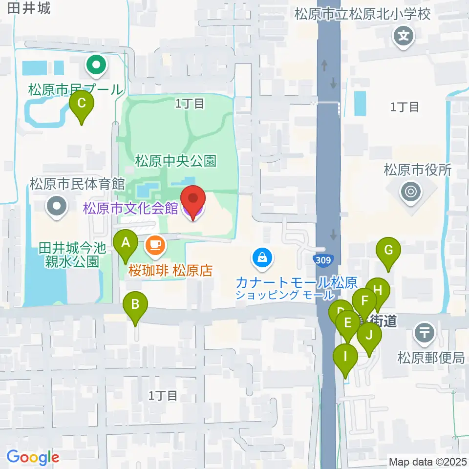 松原市文化会館周辺の駐車場・コインパーキング一覧地図