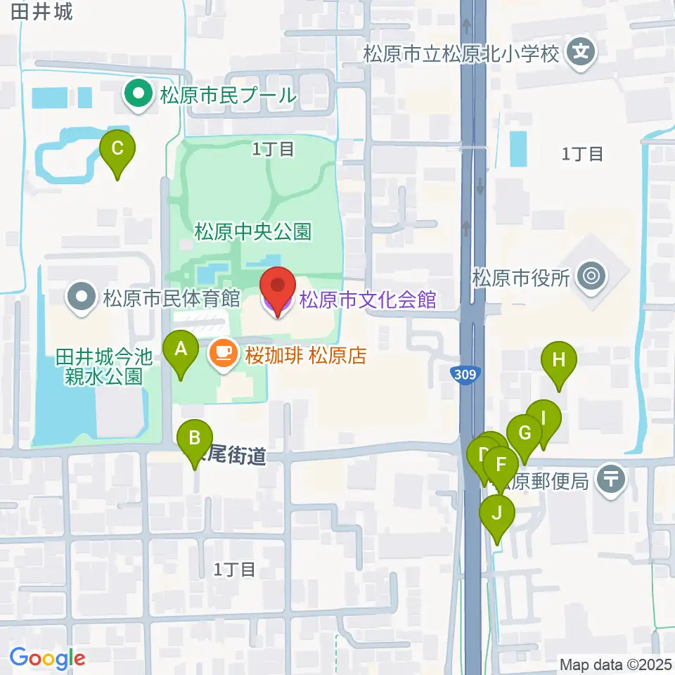 松原市文化会館周辺の駐車場・コインパーキング一覧地図