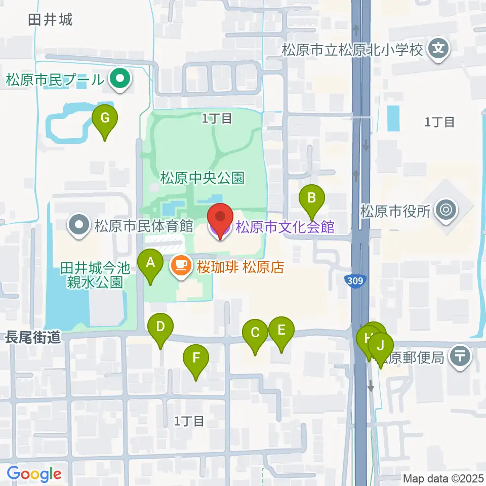 松原市文化会館周辺の駐車場・コインパーキング一覧地図