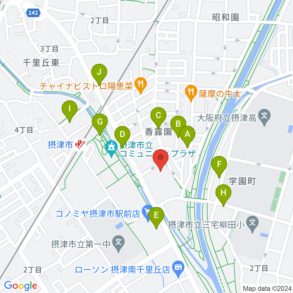 摂津市民文化ホール周辺の駐車場・コインパーキング一覧地図