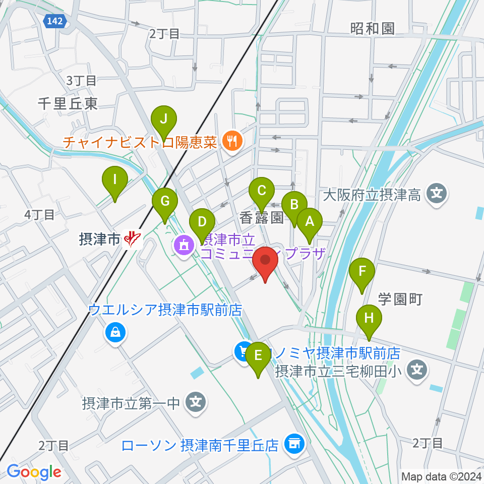 摂津市民文化ホール周辺の駐車場・コインパーキング一覧地図