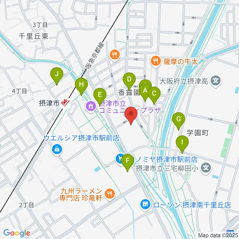 摂津市民文化ホール周辺の駐車場・コインパーキング一覧地図