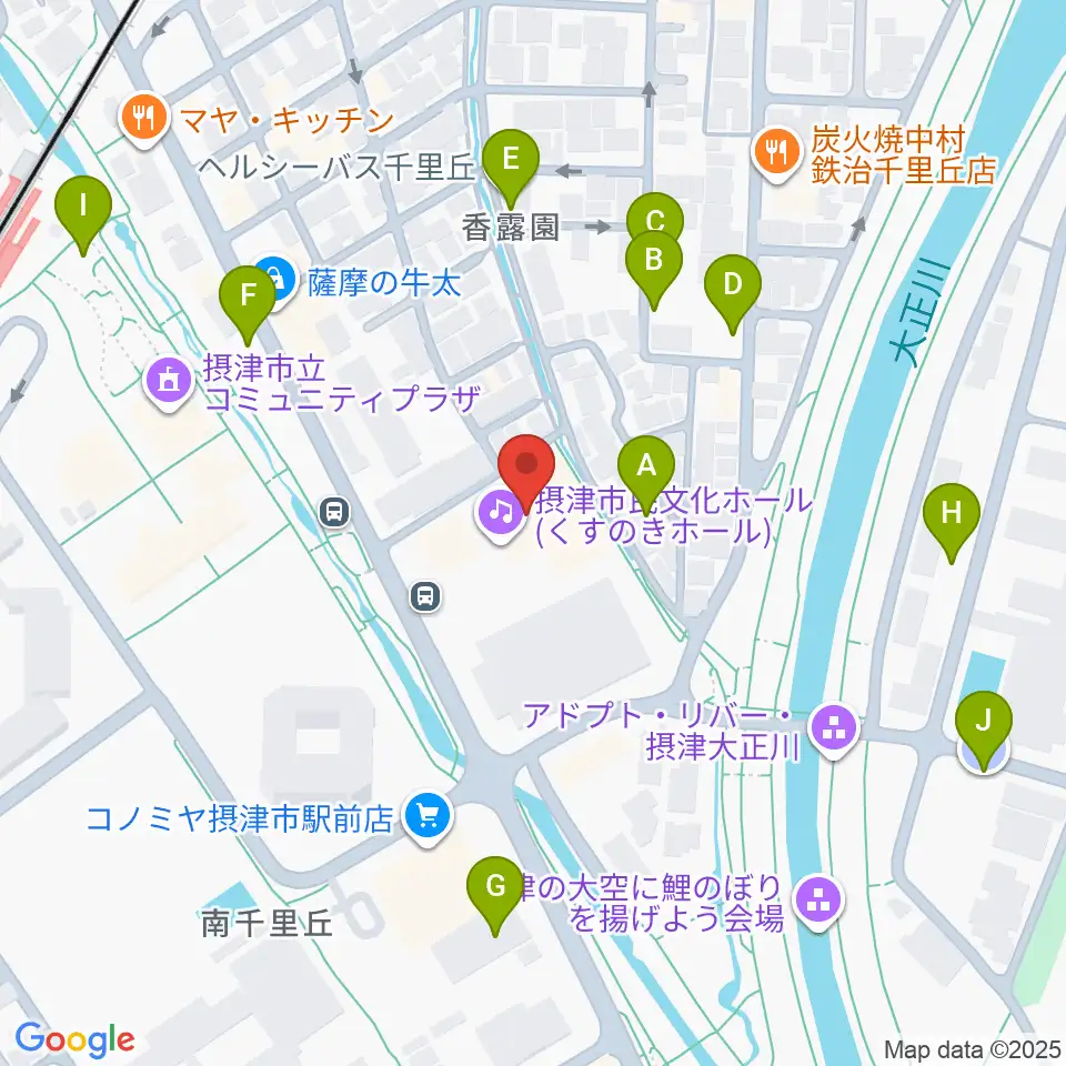 摂津市民文化ホール周辺の駐車場・コインパーキング一覧地図