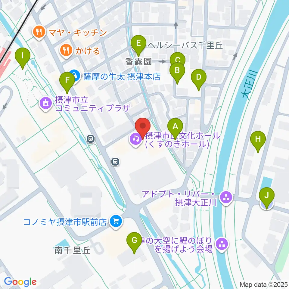 摂津市民文化ホール周辺の駐車場・コインパーキング一覧地図