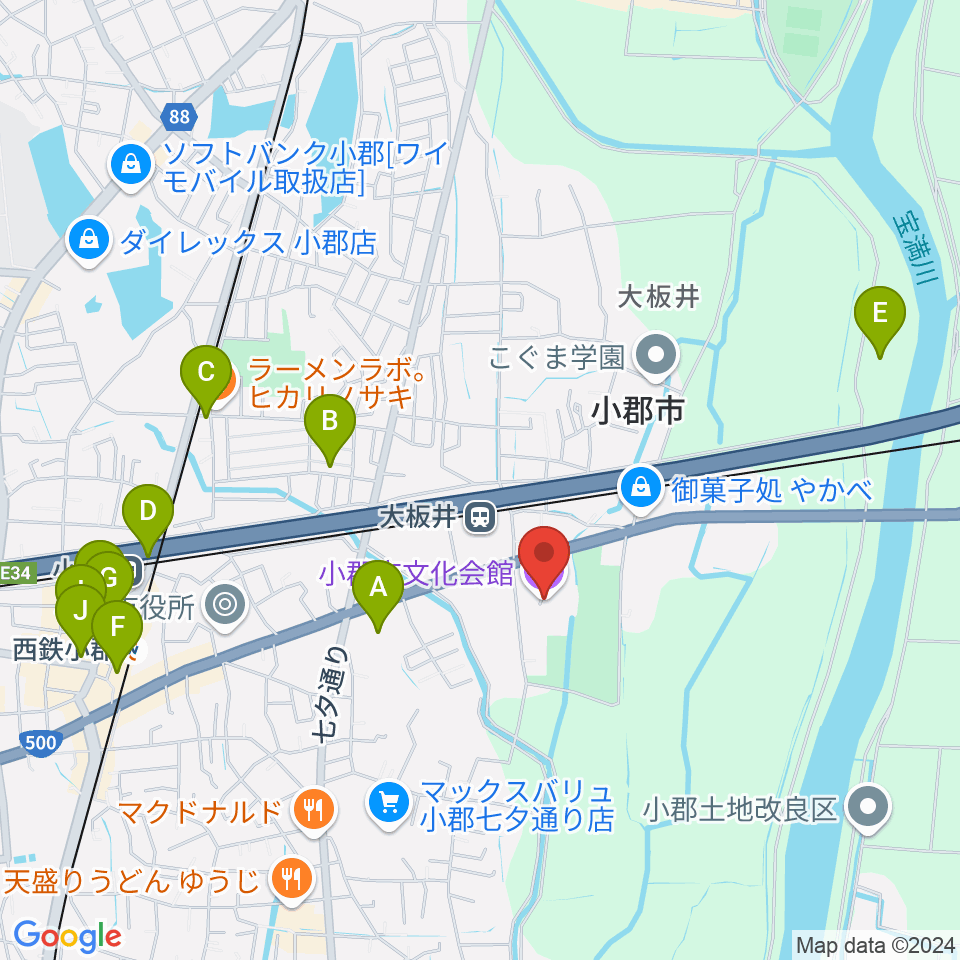 小郡市文化会館周辺の駐車場・コインパーキング一覧地図