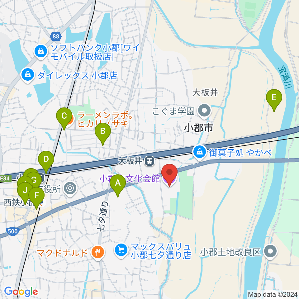 小郡市文化会館周辺の駐車場・コインパーキング一覧地図