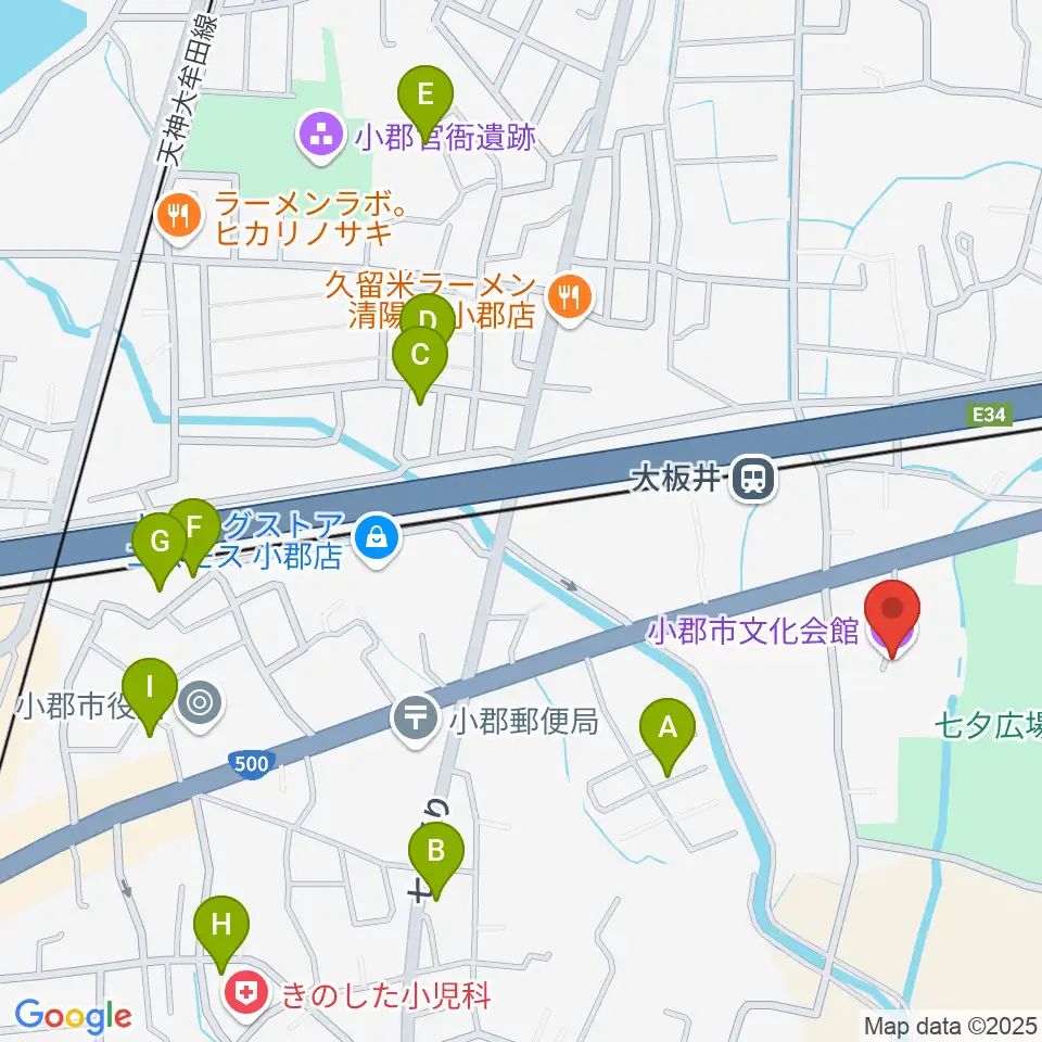 小郡市文化会館周辺の駐車場・コインパーキング一覧地図