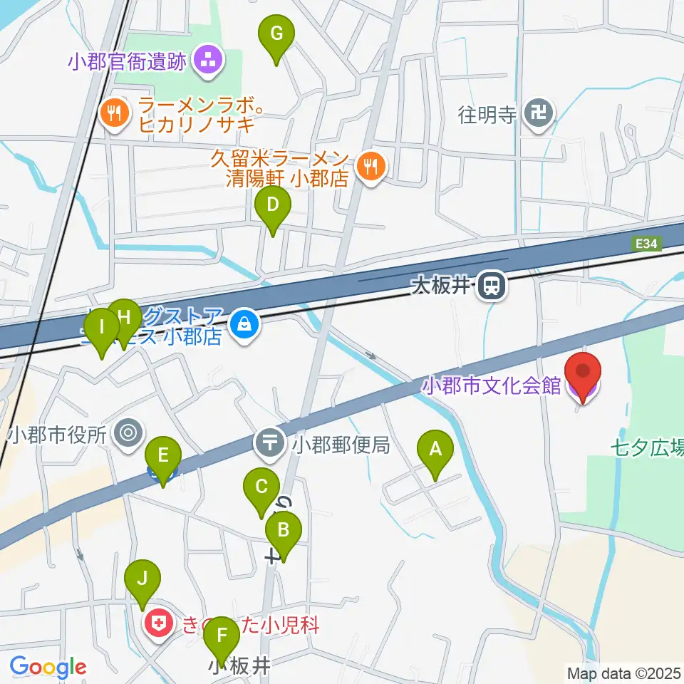 小郡市文化会館周辺の駐車場・コインパーキング一覧地図