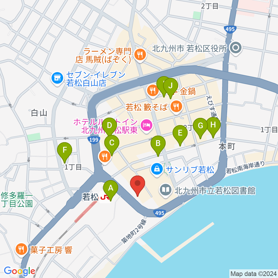 若松市民会館周辺の駐車場・コインパーキング一覧地図