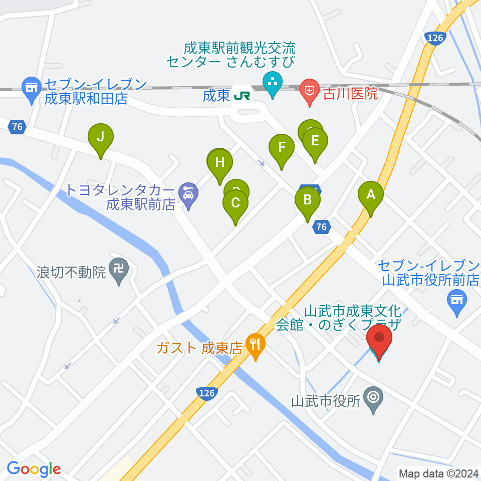 山武市成東文化会館のぎくプラザ周辺の駐車場・コインパーキング一覧地図