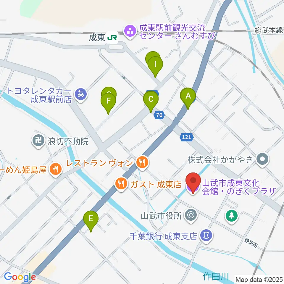 山武市成東文化会館のぎくプラザ周辺の駐車場・コインパーキング一覧地図