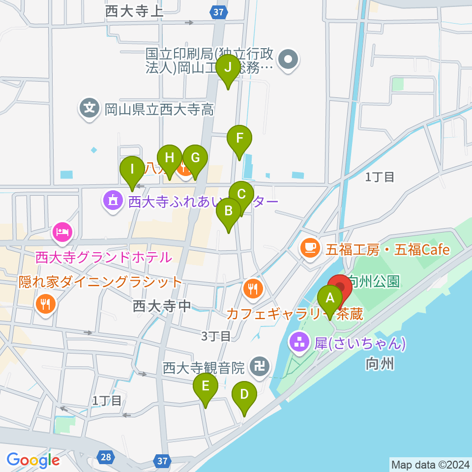 岡山市立西大寺公民館周辺の駐車場・コインパーキング一覧地図