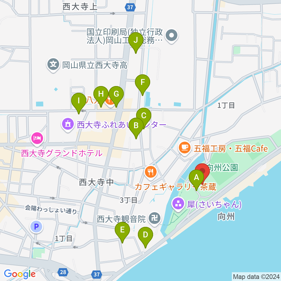 岡山市立西大寺公民館周辺の駐車場・コインパーキング一覧地図