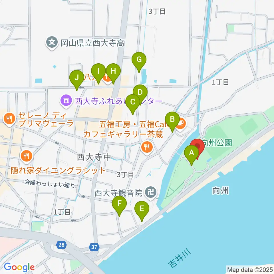 岡山市立西大寺公民館周辺の駐車場・コインパーキング一覧地図