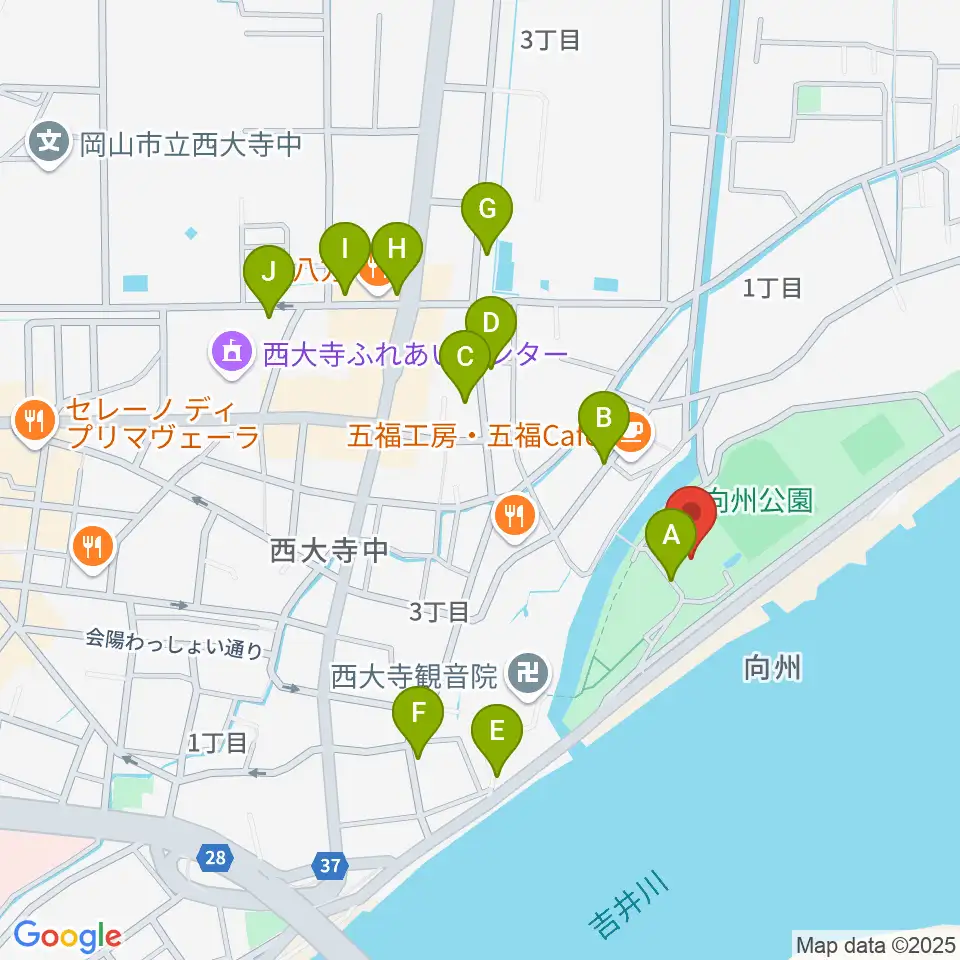 岡山市立西大寺公民館周辺の駐車場・コインパーキング一覧地図