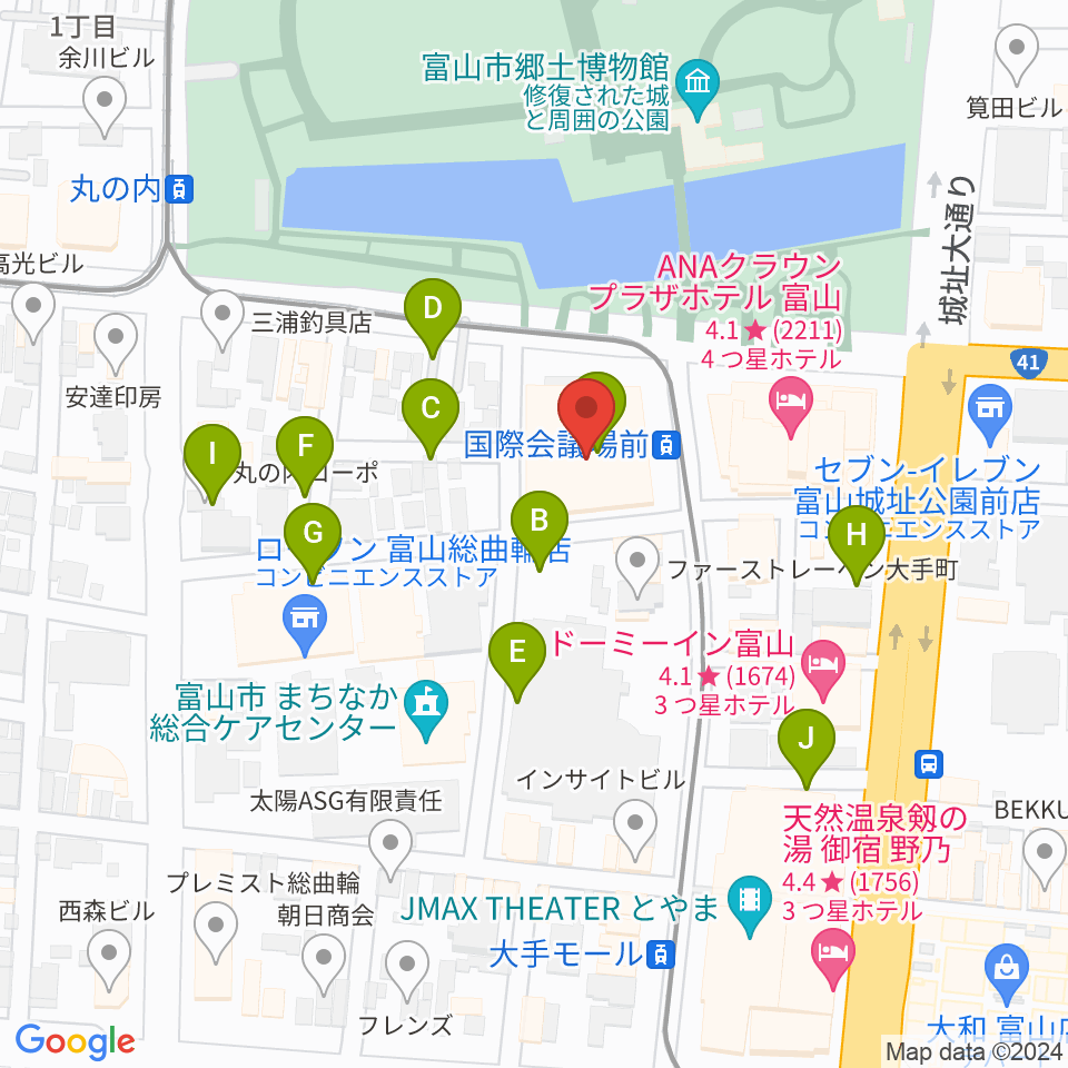 富山国際会議場 大手町フォーラム周辺の駐車場・コインパーキング一覧地図