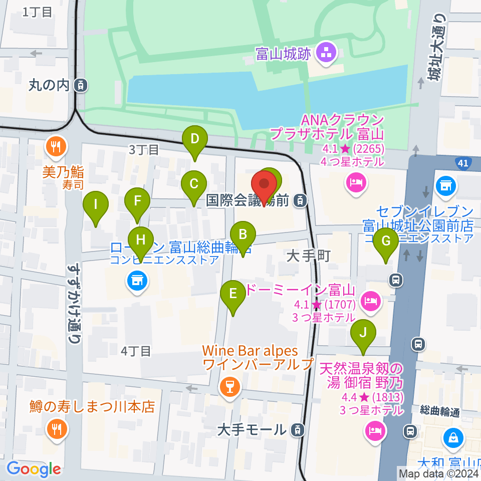 富山国際会議場 大手町フォーラム周辺の駐車場・コインパーキング一覧地図