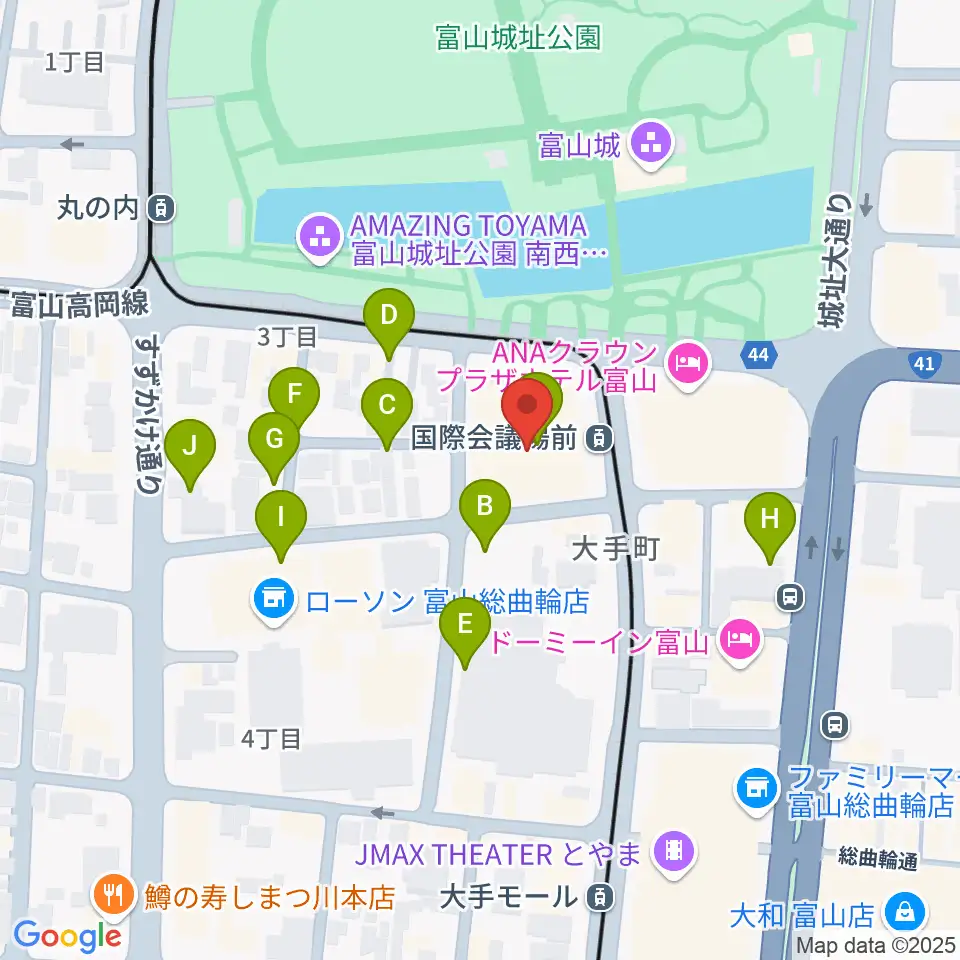 富山国際会議場 大手町フォーラム周辺の駐車場・コインパーキング一覧地図