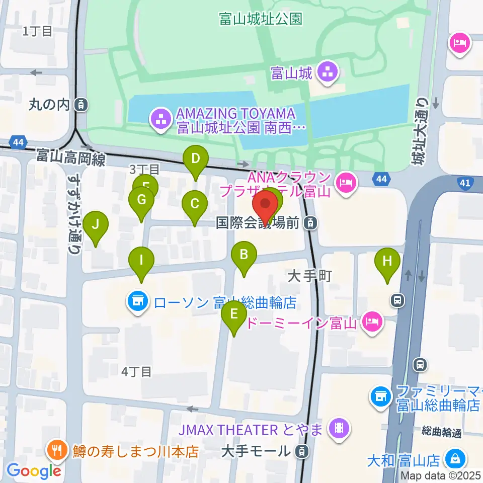 富山国際会議場 大手町フォーラム周辺の駐車場・コインパーキング一覧地図