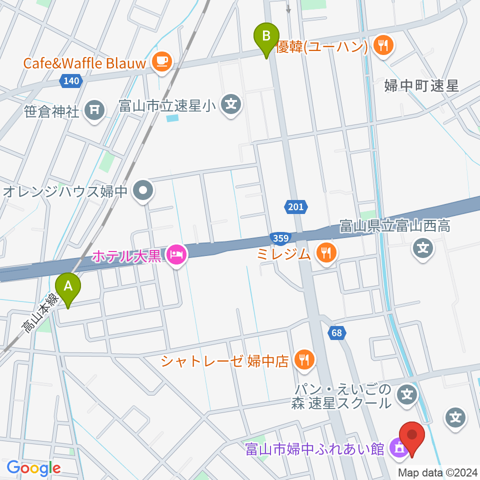 富山市婦中ふれあい館周辺の駐車場・コインパーキング一覧地図