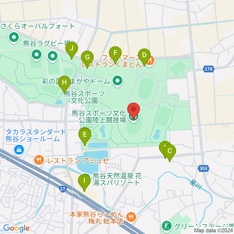 熊谷スポーツ文化公園陸上競技場周辺の駐車場・コインパーキング一覧地図