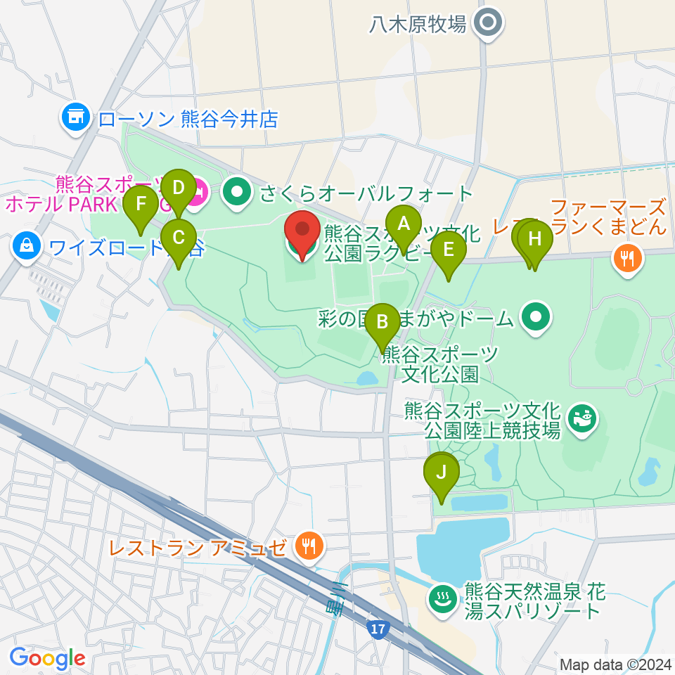 熊谷ラグビー場周辺の駐車場・コインパーキング一覧地図