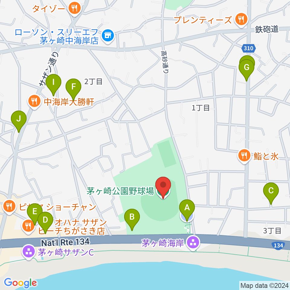 茅ヶ崎公園野球場周辺の駐車場・コインパーキング一覧地図