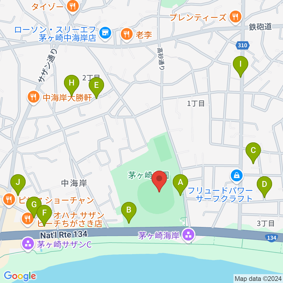 茅ヶ崎公園野球場周辺の駐車場・コインパーキング一覧地図