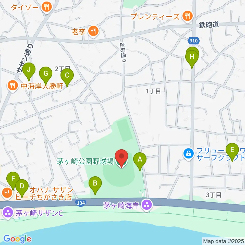 茅ヶ崎公園野球場周辺の駐車場・コインパーキング一覧地図