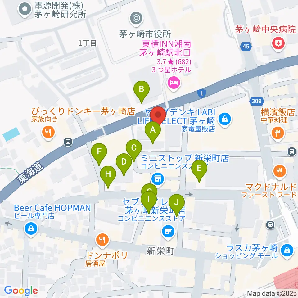 茅ヶ崎市勤労市民会館周辺の駐車場・コインパーキング一覧地図