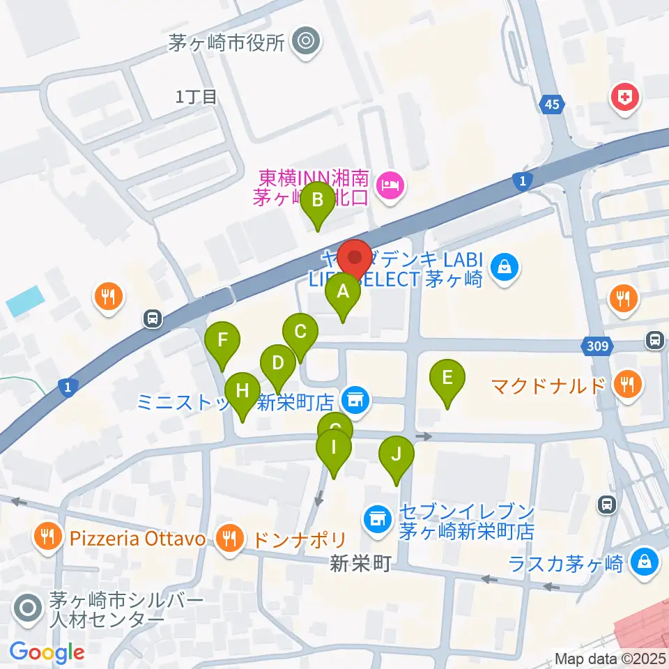 茅ヶ崎市勤労市民会館周辺の駐車場・コインパーキング一覧地図