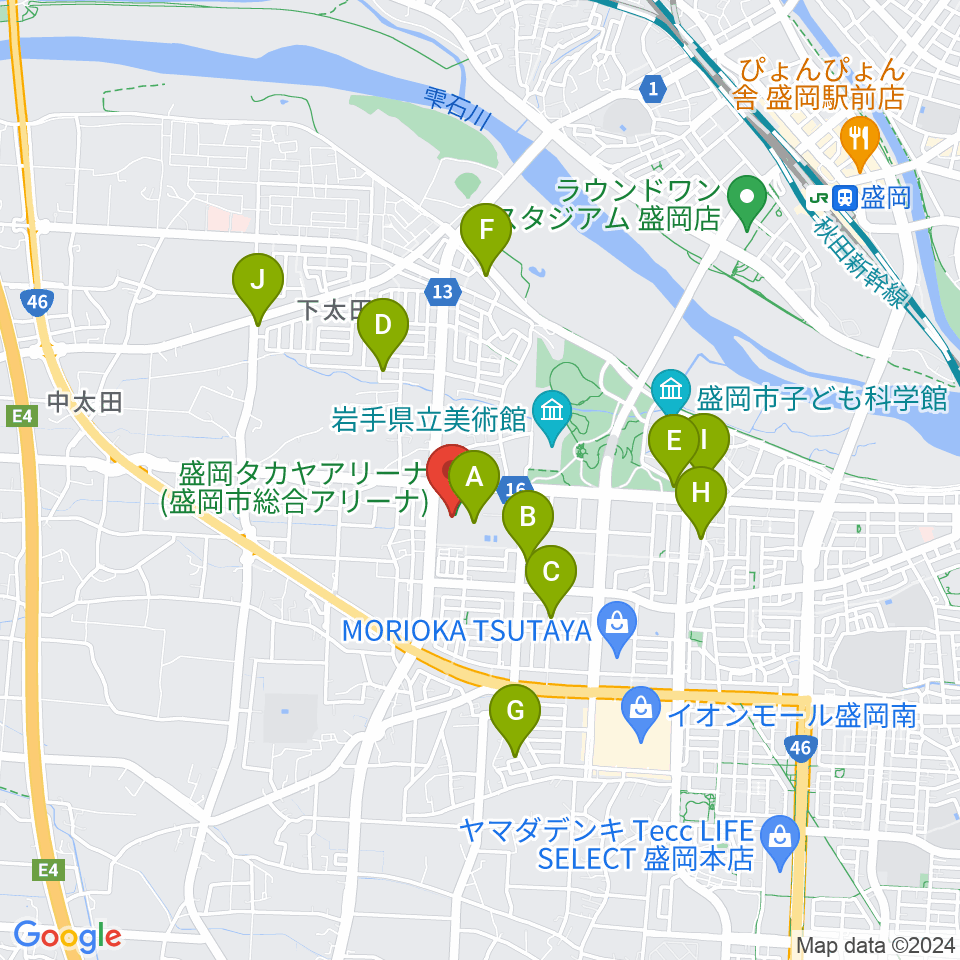 盛岡タカヤアリーナ周辺の駐車場・コインパーキング一覧地図