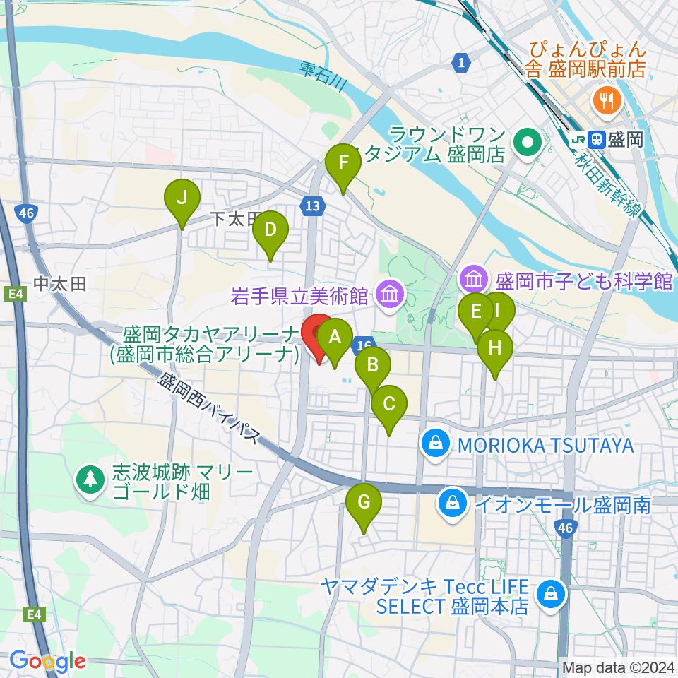 盛岡タカヤアリーナ周辺の駐車場・コインパーキング一覧地図