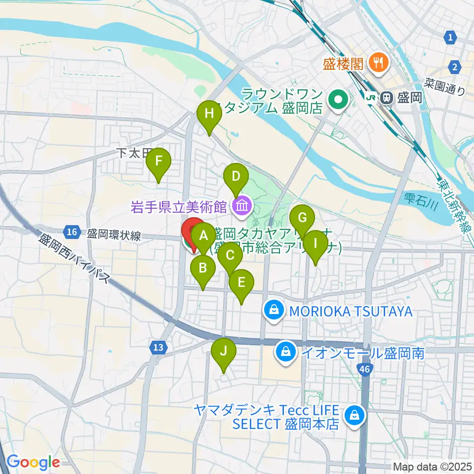 盛岡タカヤアリーナ周辺の駐車場・コインパーキング一覧地図