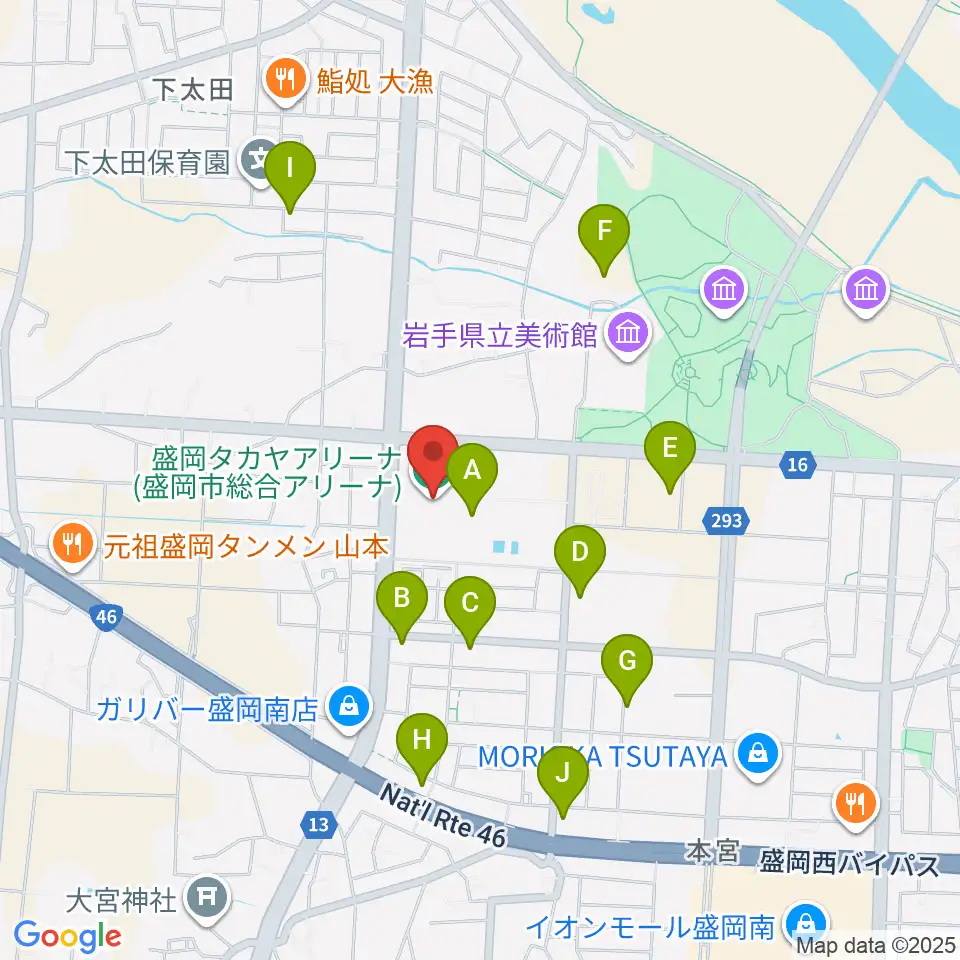 盛岡タカヤアリーナ周辺の駐車場・コインパーキング一覧地図