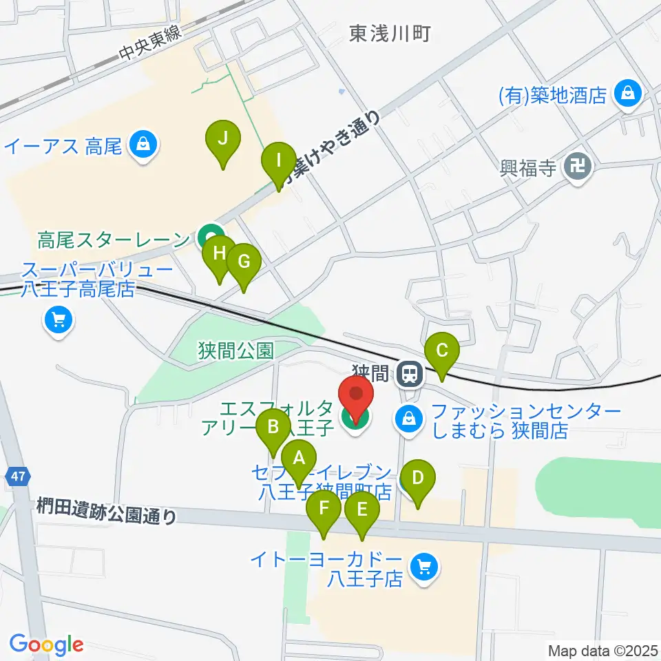 エスフォルタアリーナ八王子周辺の駐車場・コインパーキング一覧地図