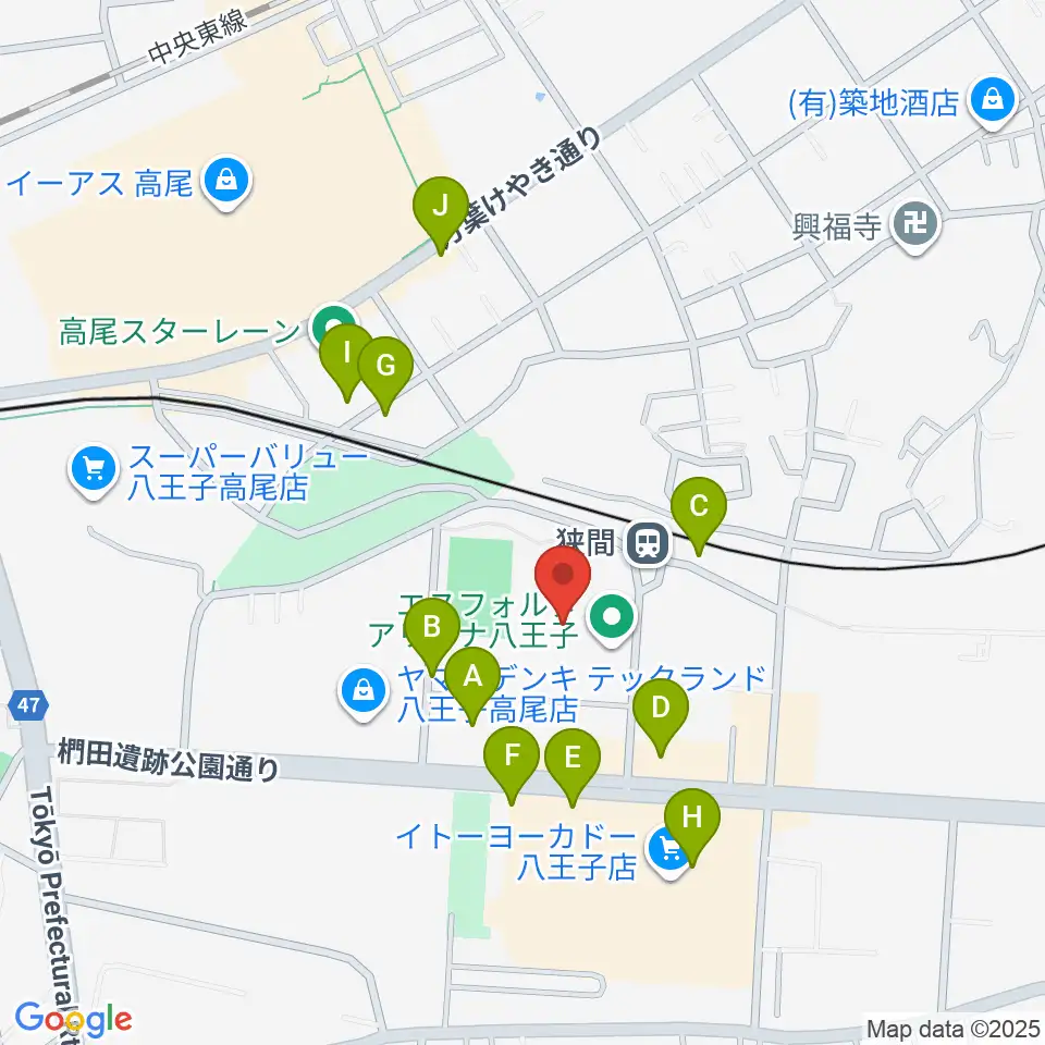 エスフォルタアリーナ八王子周辺の駐車場・コインパーキング一覧地図