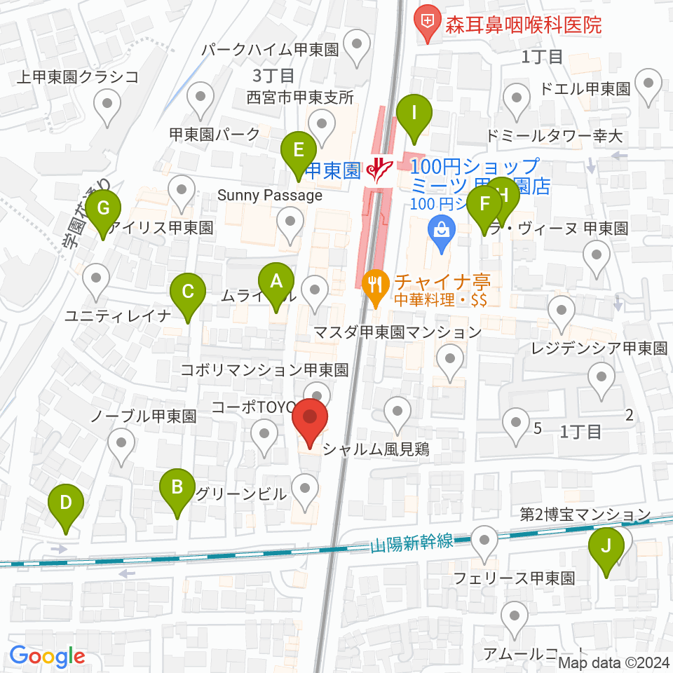 甲東園スタジオバードランド周辺の駐車場・コインパーキング一覧地図