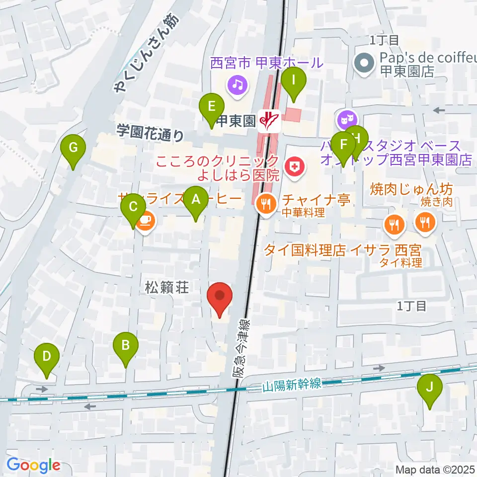 甲東園スタジオバードランド周辺の駐車場・コインパーキング一覧地図