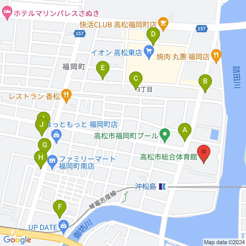 高松市総合体育館周辺の駐車場・コインパーキング一覧地図