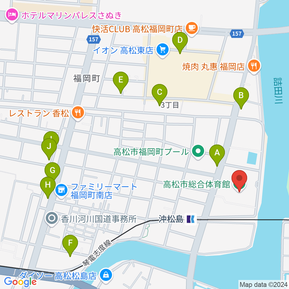 高松市総合体育館周辺の駐車場・コインパーキング一覧地図