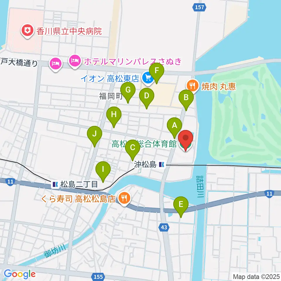 高松市総合体育館周辺の駐車場・コインパーキング一覧地図