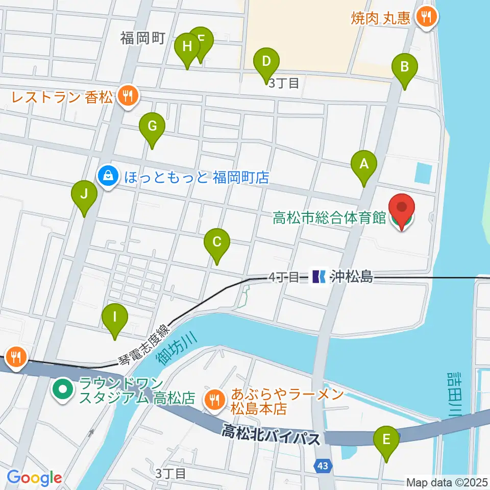 高松市総合体育館周辺の駐車場・コインパーキング一覧地図