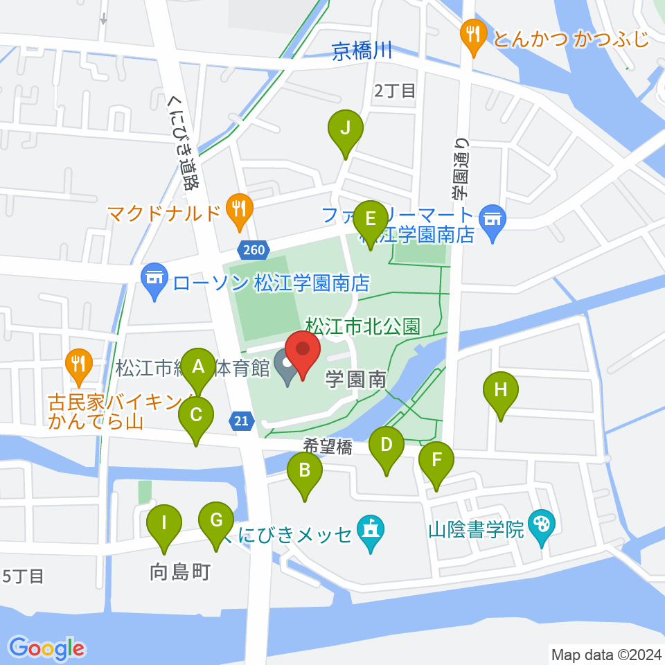 松江市総合体育館周辺の駐車場・コインパーキング一覧地図