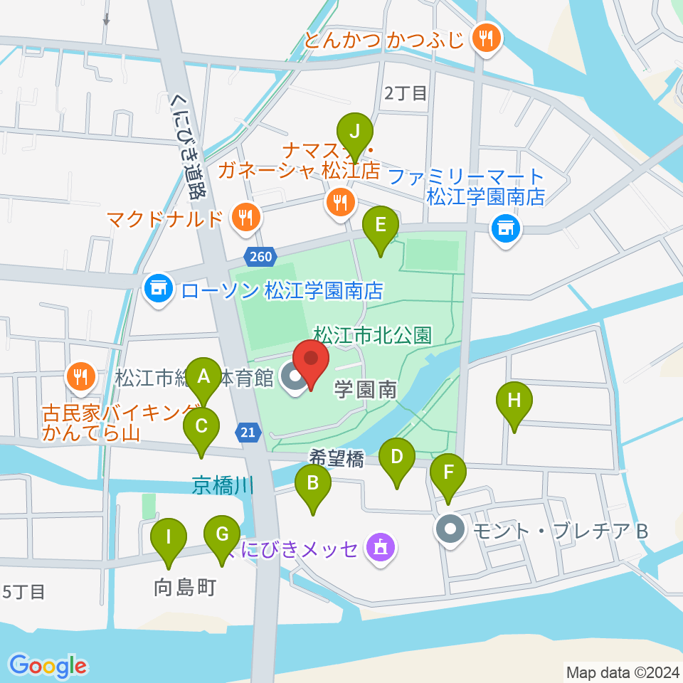 松江市総合体育館周辺の駐車場・コインパーキング一覧地図