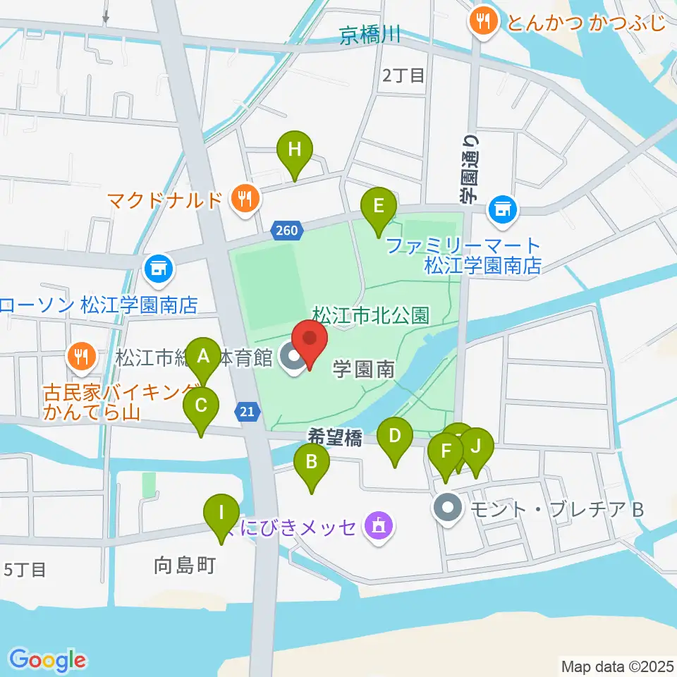 松江市総合体育館周辺の駐車場・コインパーキング一覧地図