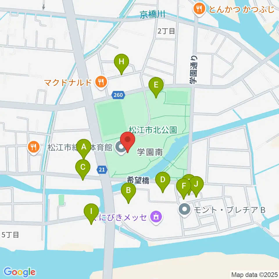 松江市総合体育館周辺の駐車場・コインパーキング一覧地図