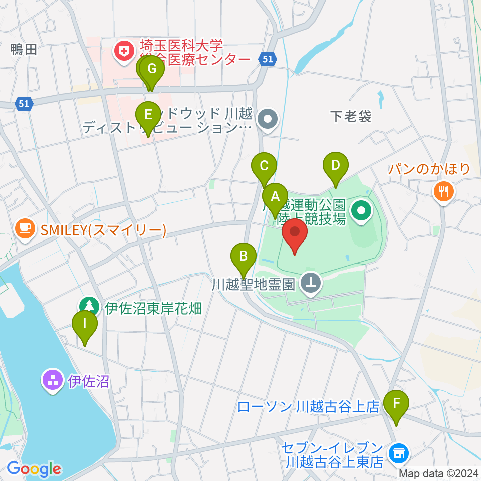 川越運動公園総合体育館周辺の駐車場・コインパーキング一覧地図